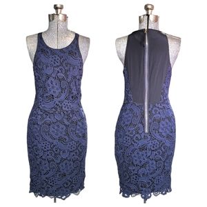 Rebecca Taylor Navy and Black Crocheted Halter Dress Size 10/ Large